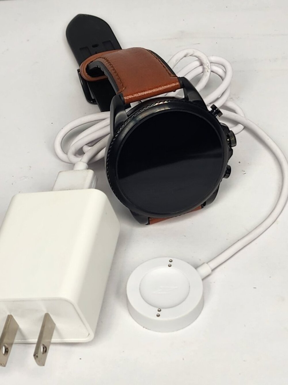 Fossil Men's Gen 6 44mm Smart Watch Black Brown Leather Band DW13F2 Works